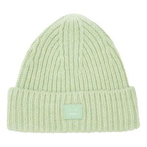 ACNE STUDIOS Wool Ribbed Beanie Hat Green Small